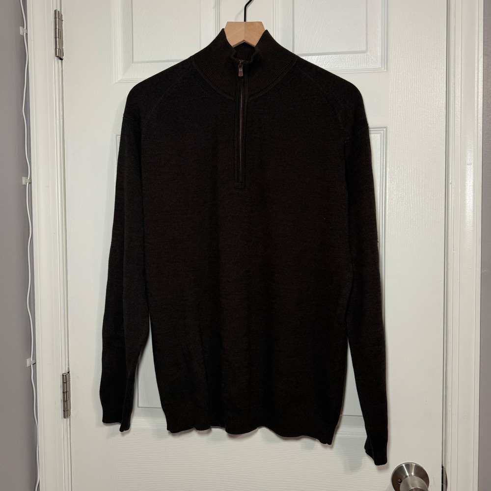 Tommy Bahama Mens Silk Cotton Quarter Zip Sweater dark Brown Marled Pullover M